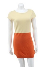 Plush Cashmere Crean Orange Colorblock Short Sleeve Knit Sweater Dress Size M