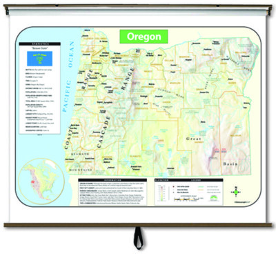 Oregon Large Scale Shaded Relief Wall Map on Roller with Backboard