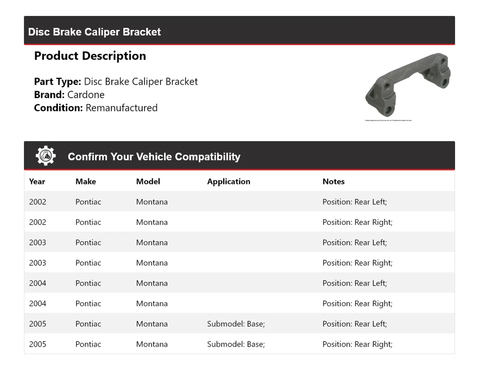 Soporte de pinza de freno de disco Cardone 2003 2004 para Pontiac Montana 2002-2005 Foto 2 de 4