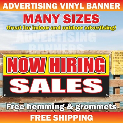 #ad NOW HIRING SALES Advertising Banner Vinyl Mesh Sign working job welcome $179.95