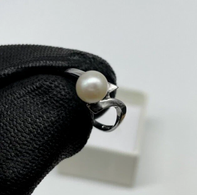 ANELLO DONNA PERLA DI FIUME ARGENTO 925 BIANCA TONDA NATURALE E LISCIA MISURA 14 - Immagine 2 di 4