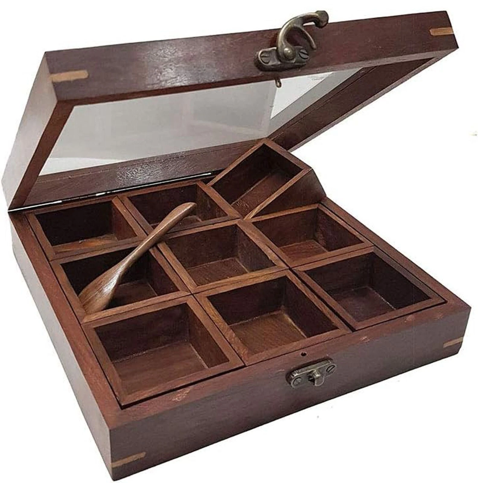 Brown Wooden Spice Box Great Kitchen 9 Spices storage Boxes