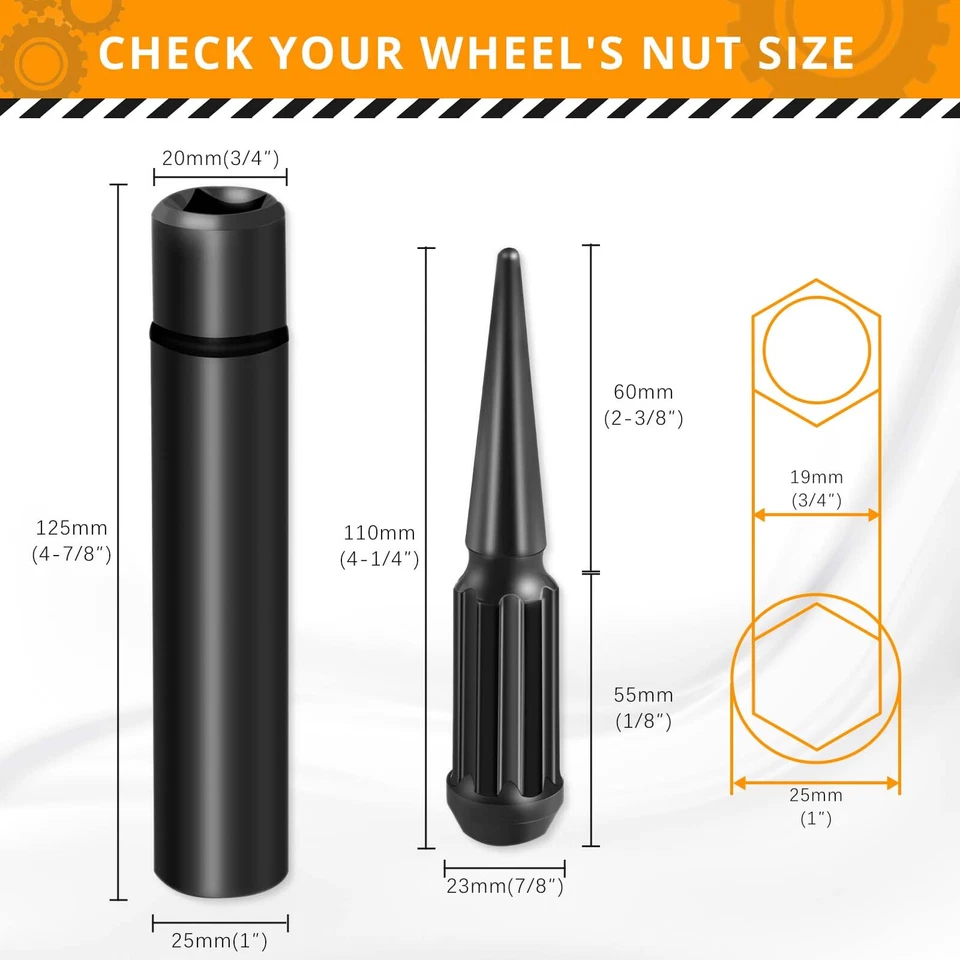 Tuercas de clavo de rueda M14x1,5 de 4,4" de alto llave de enchufe negra para Hummer H2 2002-2009 Foto 2 de 4