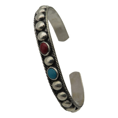925 Silver Bangle with Turquoise and Carnelian - Native American Jewelry - Women Fashion Jewelry
