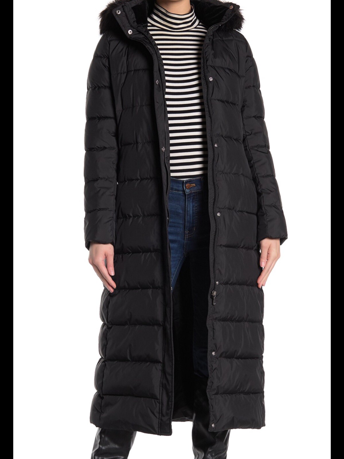 womens long black puffer coat with hood