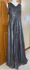 Women  s Formal Dress Size 10 Adrianna Papell Silver All over Sequins Gown Prom