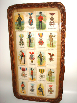 20 ANTIQUE CIGARETTE TOBACCO SILKS ALL MILITARY ROYALTY FRAMED