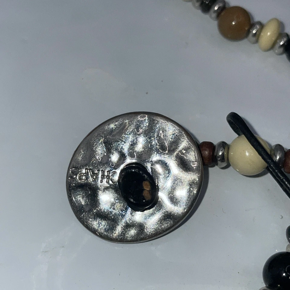 Collar largo CHAPS ojo de tigre marrón piedra negro cuentas ovaladas tribal occidental 36 pulgadas Foto 2 de 4