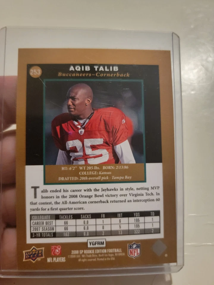 2008 SP Rookie Edition #253 Aqib Talib - Tampa Bay Buccaneers Kansas Football - Image 2 of 2