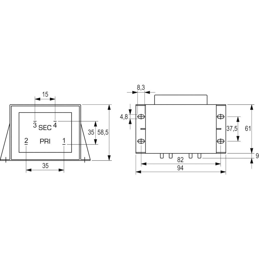 Transformateur PCB 9V AC BLOCK VCM 50/1/9 bobinage cuivre 230V