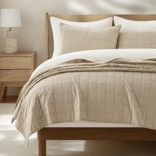 100 Cotton Box Stitch Quilt Bedding Set King Size 3 Pieces, Garment-Washed L...