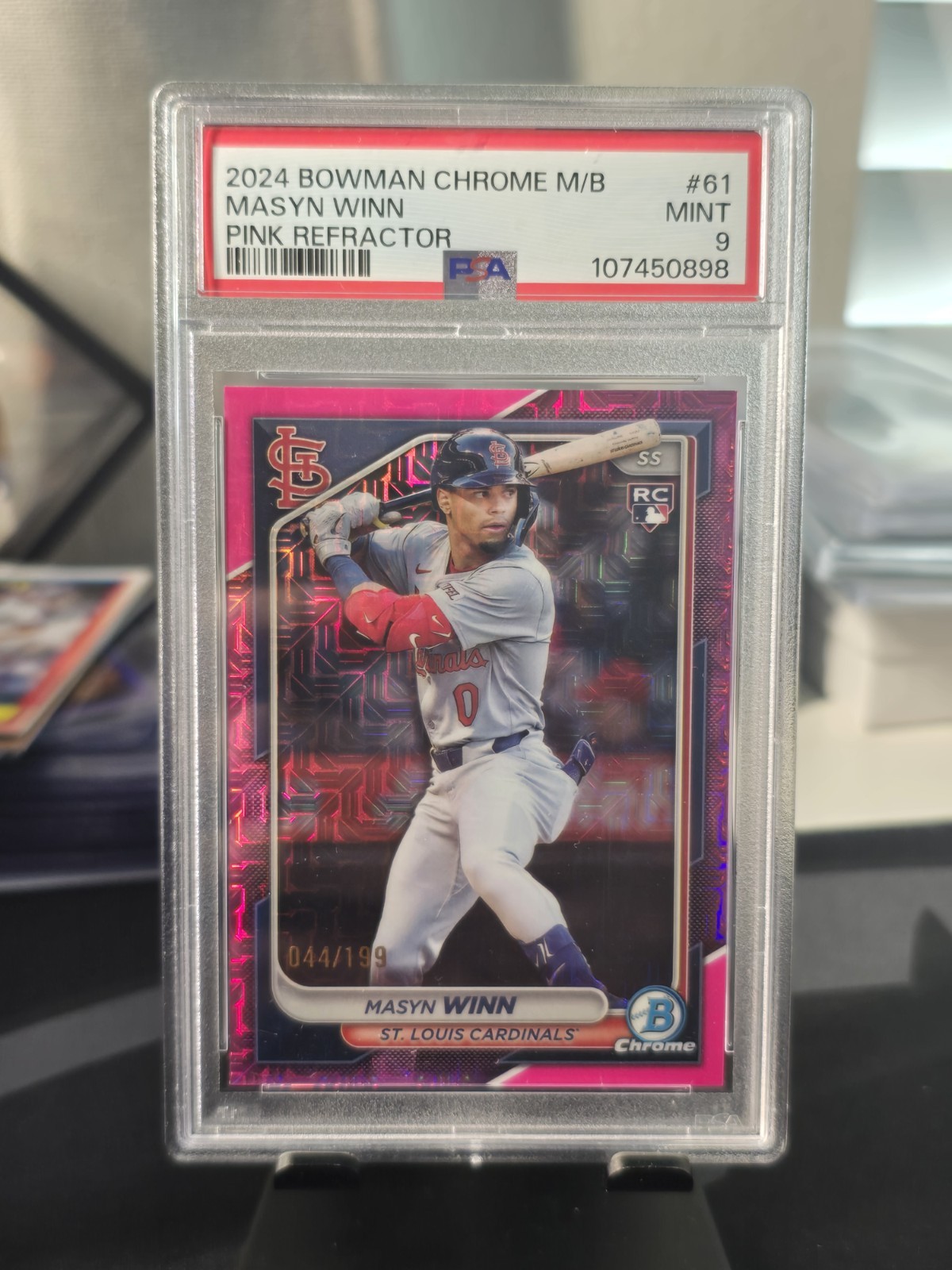 2024 Bowman Chrome Mega Box Pink Mojo Refractor /199 Masyn Winn RC #61 PSA 9