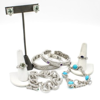 Judith Ripka 925 CZ Amethyst Prasiolite Bracelet Earrings Ring Lot of 7 #S4649 4