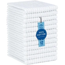 Heavy Duty Dish Towels, 12x12 Inch, 12 Pack, Machine Washable, White