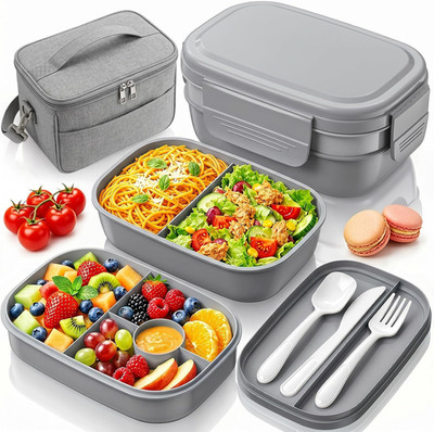 Bento Box Adult with Insulated Lunch Bag - 3 Stackable Leak-Proof Lunch Box Cont