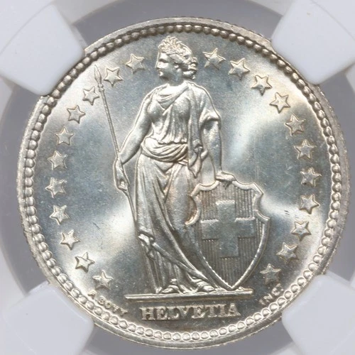 1959-B Switzerland 2 Francs - NGC MS66 - Pop (4/2)