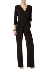 NY Collection Jumpsuit Womens Size  XL Petite PXL Black Belted Wide Leg New
