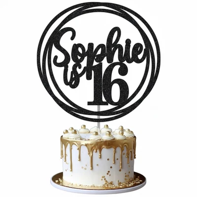 BLITZ-MARKET Personalised Happy Birthday Cake Topper Any Age Name 16th 18th 21st 30th 50th