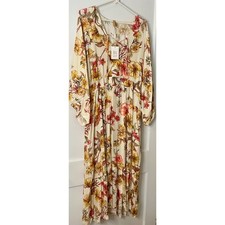 N Shore Floral Maxi Dress Womens One Size Lace Up Bohemian Beachy