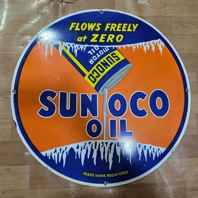 SUNOCO OIL PORCELAIN ENAMEL SIGN 29 X 29 INCHES