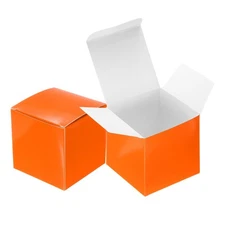 10Pcs Gift Boxes, 3.9" Square Kraft Paper Candy Favor Boxes with Lids, Orange
