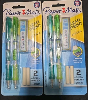 2x Paper Mate Clear Point Mechanical Pencils 0.7 mm 1 Lead Refill/2 Eraser(S1)