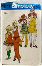1971 Simplicity Sewing Pattern 9541 Girls Jumper Tunic Skirt Pants Size 10 17521