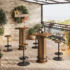 Round Bar Table with 2 barstools, Industrial Bistro Sets, Pub Cocktail Table