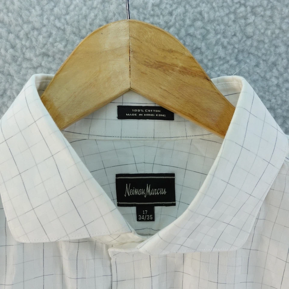 Camisa de vestir de colección años 80 Neiman Marcus para hombre 17 34/35 blanca patrón de rejilla manga larga Foto 3 de 4