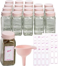 Paris Hilton Glass Spice Jar Storage Set, 4-Ounce Empty Spice Jars with Labels, 