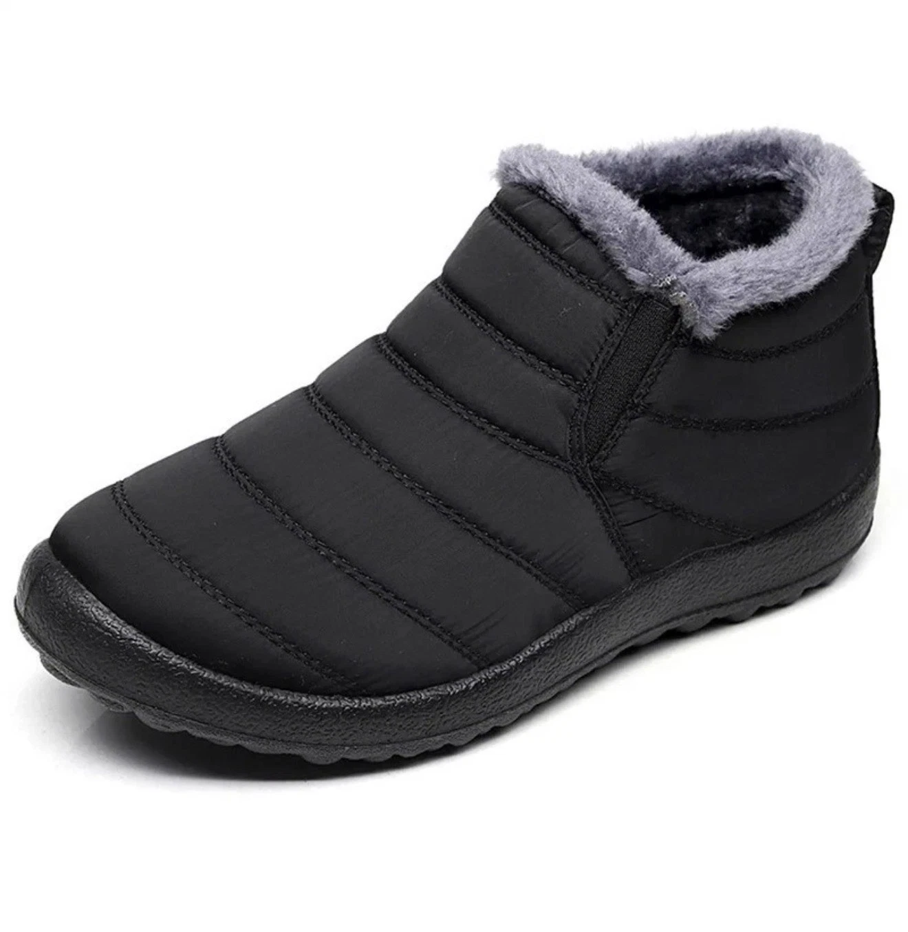 Men’s Slip-On Winter Boots Waterproof Fur Lined Ankle Shoes Warm Size 10.5- 11