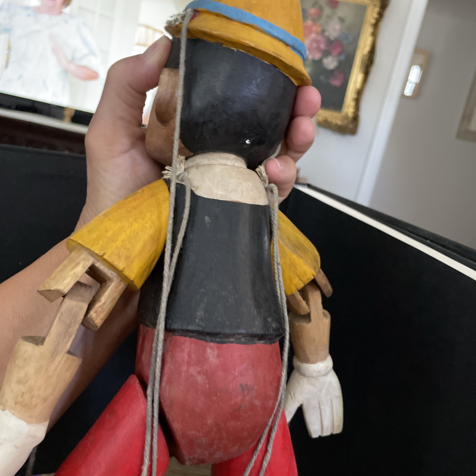 Disney 1950s Pinocchio Marinette wood handcarved puppet with all his strings