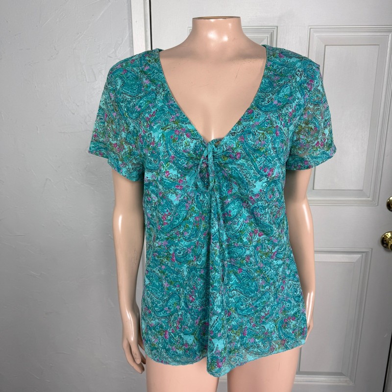 Vintage y2K Faded Glory Women's Shirt XL Baby Tee Nylon Mesh Lace S/S U3-12