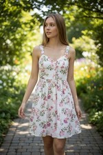 Forever 21 Women Small Hobo Ivory Floral Print Sundress Resort Wear NEW