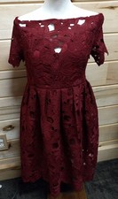 BOOHOO BOUTIQUE WOMENS OFF SHOULDER LACE SKATER DRESS BERRY RED Size  12.  #B-BB
