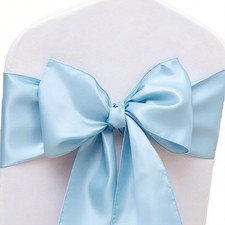 Baby Blue Satin Ribbon Chair Sashes Bows Ties Wedding Banquet Decor 50 PCS