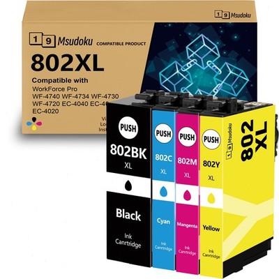 802XL T802XL Ink For Epson WorkForce Pro WF-4720 WF-4730 WF-4734 WF-4740 4-PacK