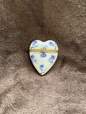 Heart Shaped Past Times  Porcelain Hinged Trinket Box Blue & White