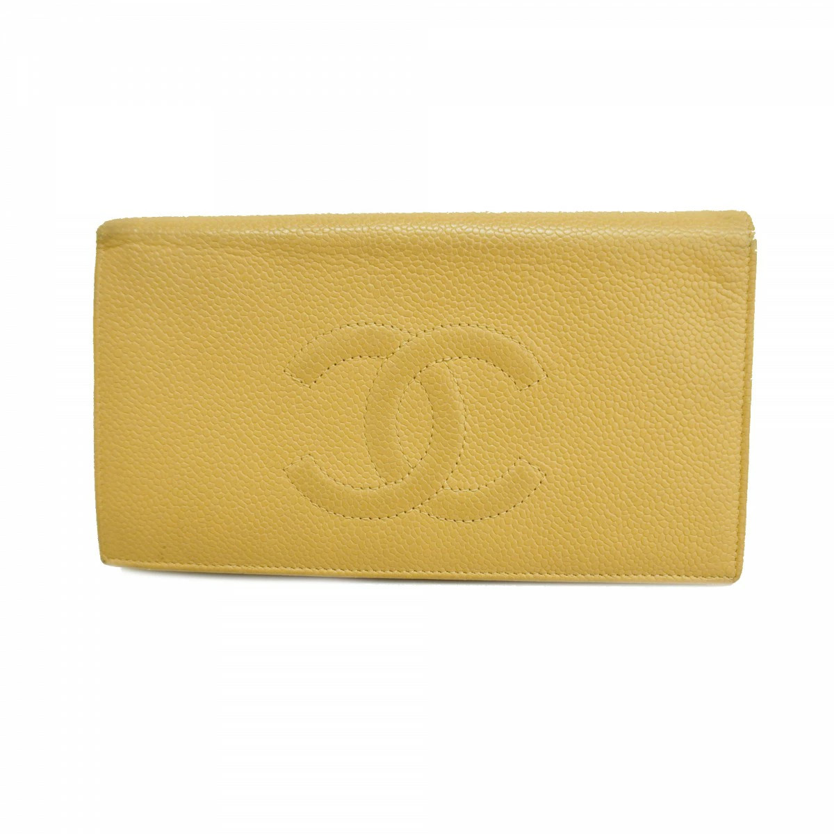CHANEL Caviar Long Wallet Beige Gold Hardware Preowned LO777111