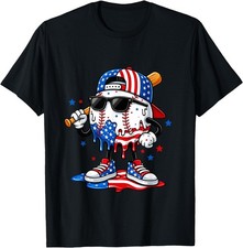 Baseball Drip Ice Cream Boys 4th of July American Youth Kids Boys T-Shirt