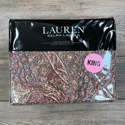 #ad #ad Ralph Lauren Hallie King Duvet Cover Set Tan Burgundy Paisley 3pc Cotton New $139.00