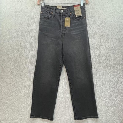 Levis Jeans Womens 28x25 Black Ribcage Straight Ankle High Rise Button Fly