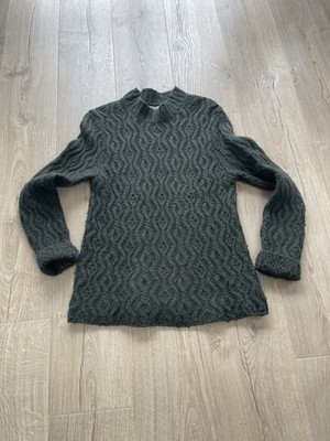 Blarney Woollen Mills grüner superweicher Pullover Merinowolle Aran Zopfmuster M