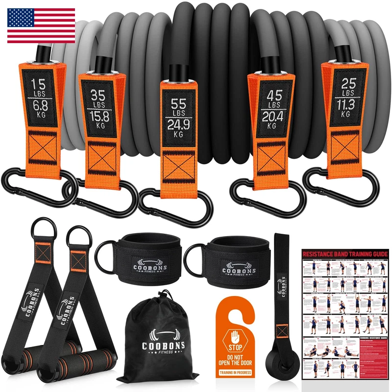 Coobons Fitness Resistance Bands Handles 175Lb Exercise Bands For Working Out