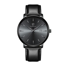Minimalist Waterproof Quartz Watches for Men with Leather Strap in Black, Aut...