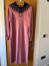 Bellino dress size 14, lightweight lovely soft wool dress, pink with grey detail