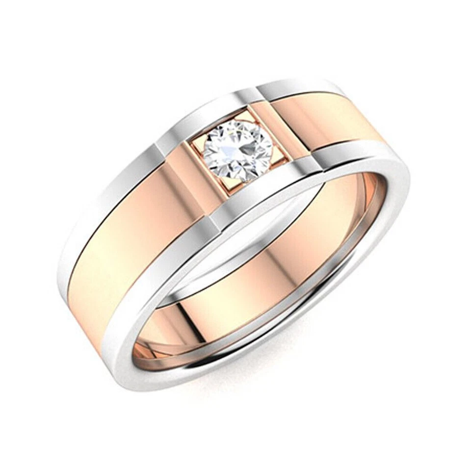 Original Diamant Herren Hochzeitsband rund 0,16 Karat Ring 14K zweifarbig... - Bild 1 von 3