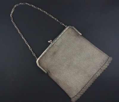 Große Operntasche 800er Silber Ketten Theater Tasche silver mesh