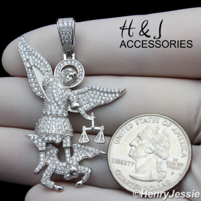 925 STERLING SILVER ICY BLING CZ ST MICHAEL THE ARCHANGEL CHARM PENDANT*ASP322