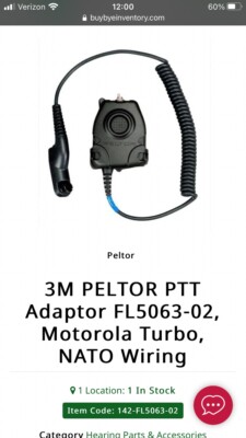 3M Peltor Fl5018 In-Line Push-To-Talk Adapter